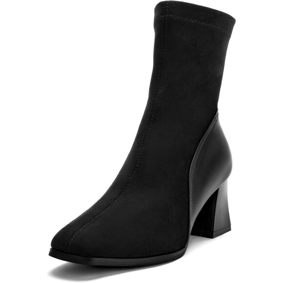 ⚡Women's Black Square Toe Ankle Boots Low Block Heel Chelsea Boots Back Zipper - Picture 1 of 6